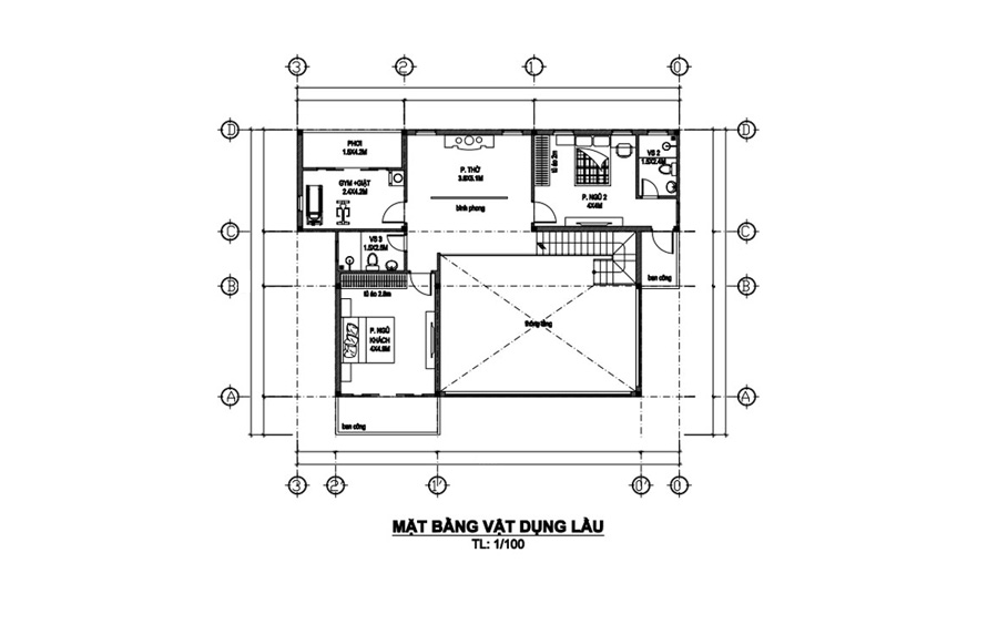 mat-bang-lau-1-biet-thu-200m2-mai-bang Mặt bằng biệt thự 200m2 mái bằng với công năng lầu 1