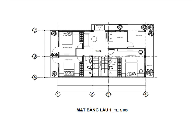 mat-bang-lau-1-nha-pho-2-tang-80m2-mai-bang Bản vẽ mặt bằng lầu 1 nhà phố 2 tầng 90m2 mái bằng