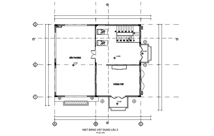 mat-bang-lau-2-biet-thu-200m2-co-gara Mặt bằng lầu 2 biệt thự 200m2 3 tầng có gara