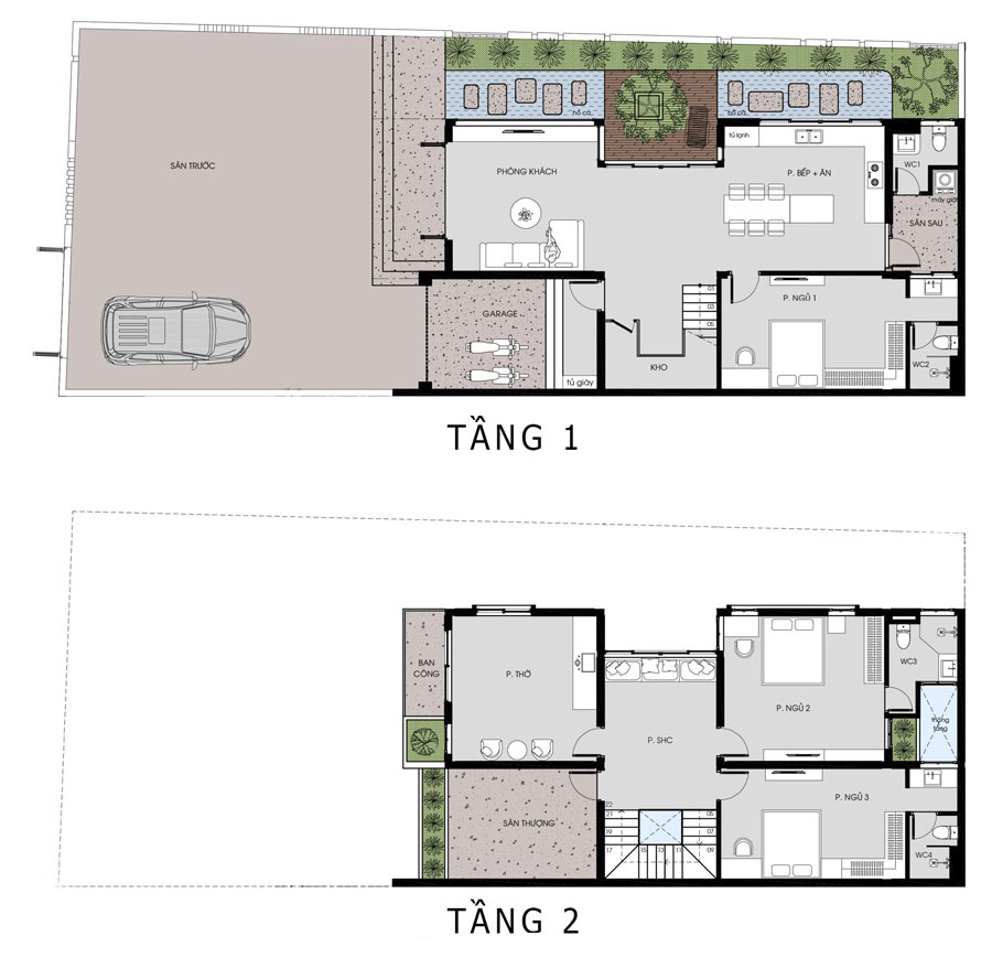 Mặt bằng nhà 1 trệt 1 lầu 3 phòng ngủ