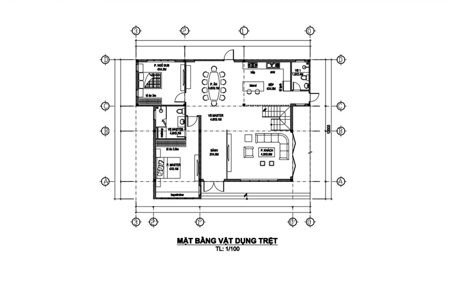mat-bang-tang-tret-biet-thu-200m2-mai-bang Mặt bằng biệt thự 200m2 mái bằng với công năng tầng trệt