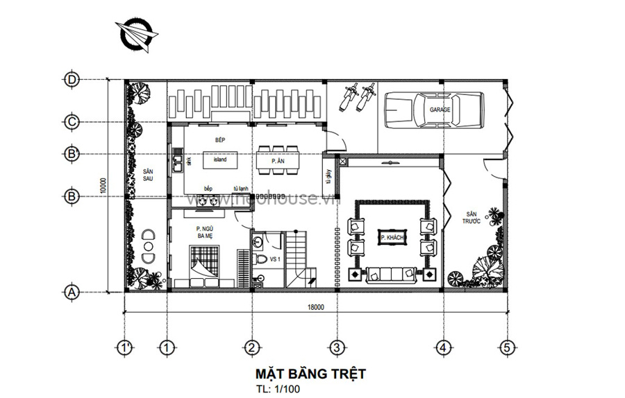 mat-bang-tang-tret-biet-thu-san-vuon-2-tang-1-tum Mặt bằng tầng trệt mẫu nhà biệt thự sân vườn 2 tầng 1 tum
