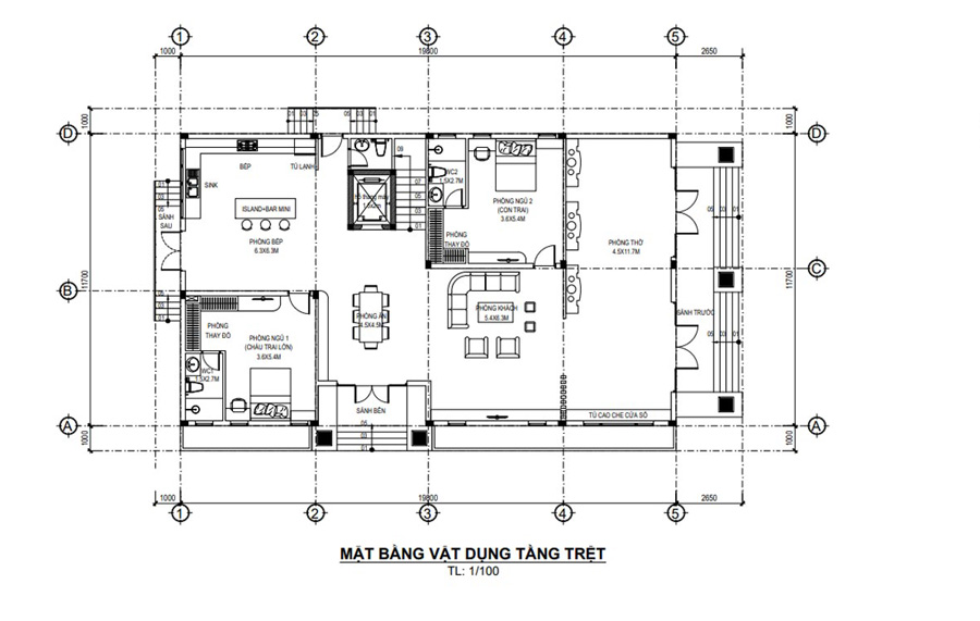mat-bang-tang-tret-biet-thu-san-vuon-2-tang-mai-thai Mặt bằng tầng trệt biệt thự sân vườn 2 tầng mái thái