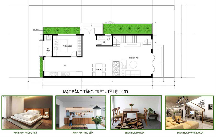 Mặt bằng tầng trệt nhà 1 trệt 1 lầu 3 phòng ngủ 1 phòng thờ
