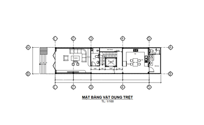 mat-bang-tang-tret-nha-pho-2-tang-3x12m Mặt bằng tầng trệt nhà phố 2 tầng 3x12m