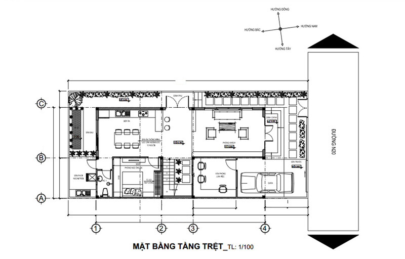 mat-bang-tang-tret-nha-pho-2-tang-80m2-mai-bang Mặt bằng tầng trệt nhà phố 2 tầng 90m2 mái bằng