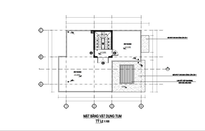 Mặt bằng tầng tum nhà phố 2 tầng 8x13