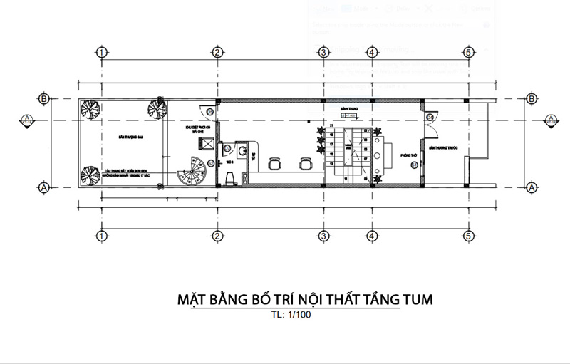 Mặt bằng tầng tum nhà phố 2 tầng 4x20m