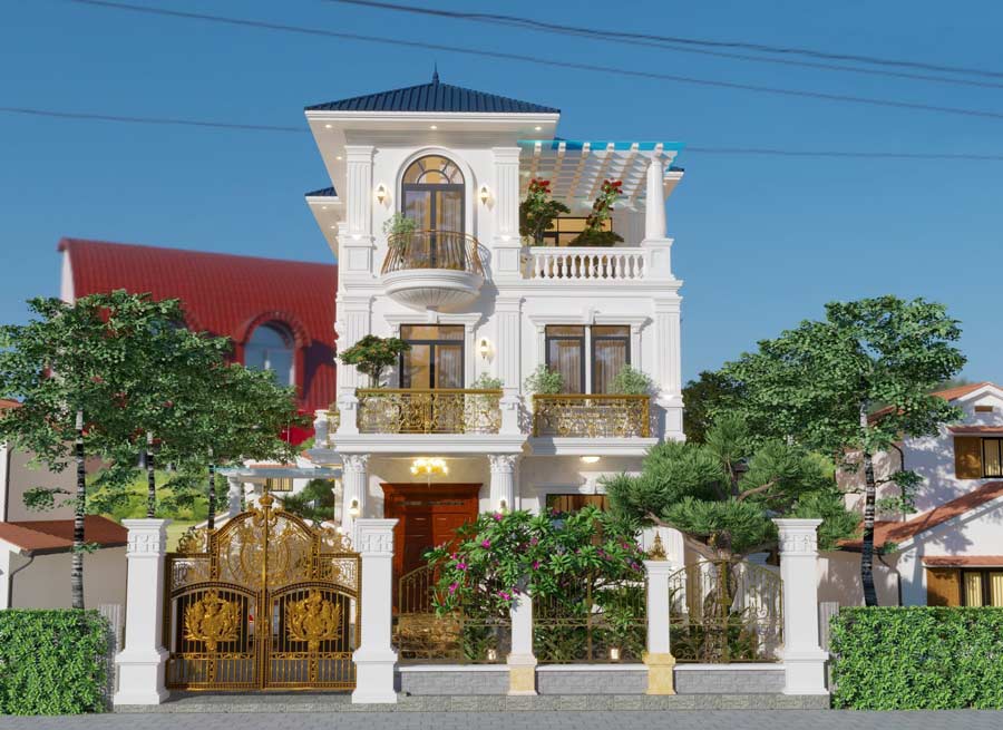 mau-biet-thu-3-tang-kieu-phap-mai-nhat-3 Mẫu thiết kế biệt thự 3 tầng kiểu Pháp mái Nhật