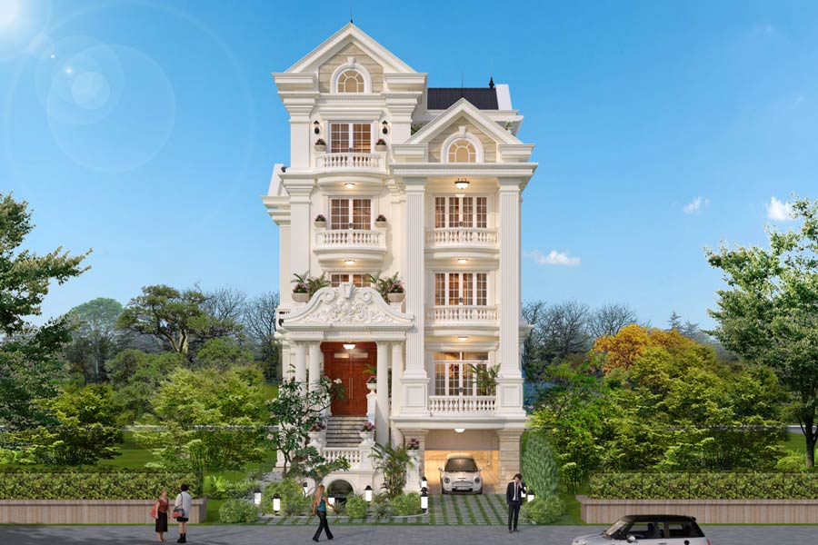 Mẫu biệt thự kiểu Pháp 5 tầng mái Nhật