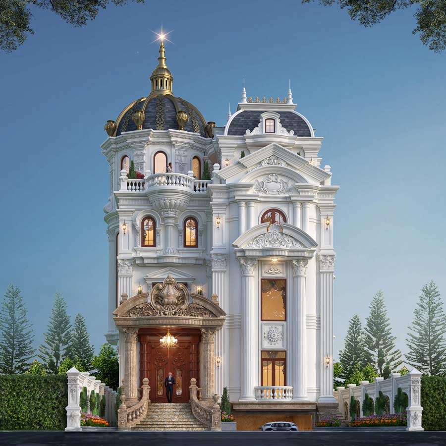 mau-biet-thu-kieu-phap-co-tang-ham Biệt thự nhà cổ điển Pháp có tầng hầm