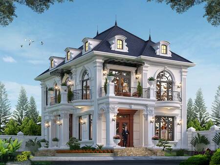 mau-biet-thu-kieu-phap-mai-nhat-1 Mẫu biệt thự mái Nhật kiểu Pháp