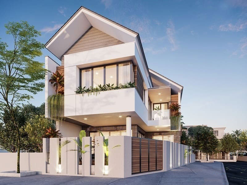 Mẫu thiết kế nhà 1 trệt 1 lầu 5x17 mái thái