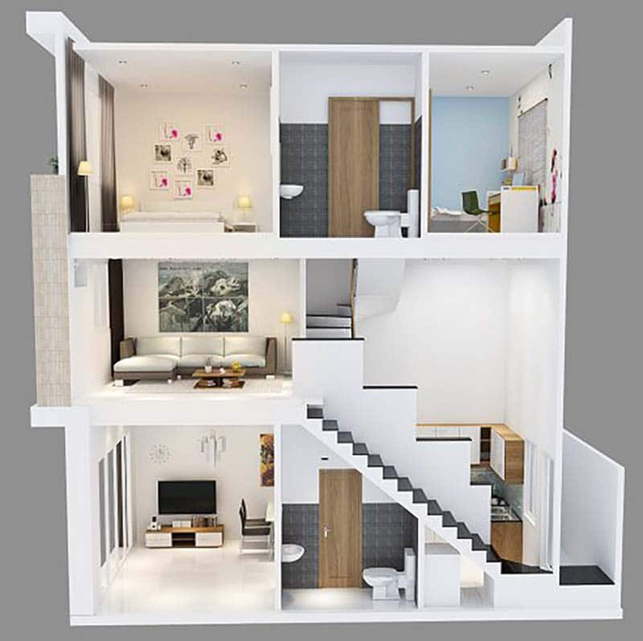 Nhà 1 trệt 1 lửng 1 lầu