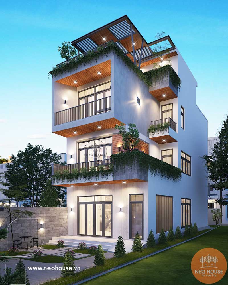 Mẫu nhà 1 trệt 2 lầu 1 sân thượng