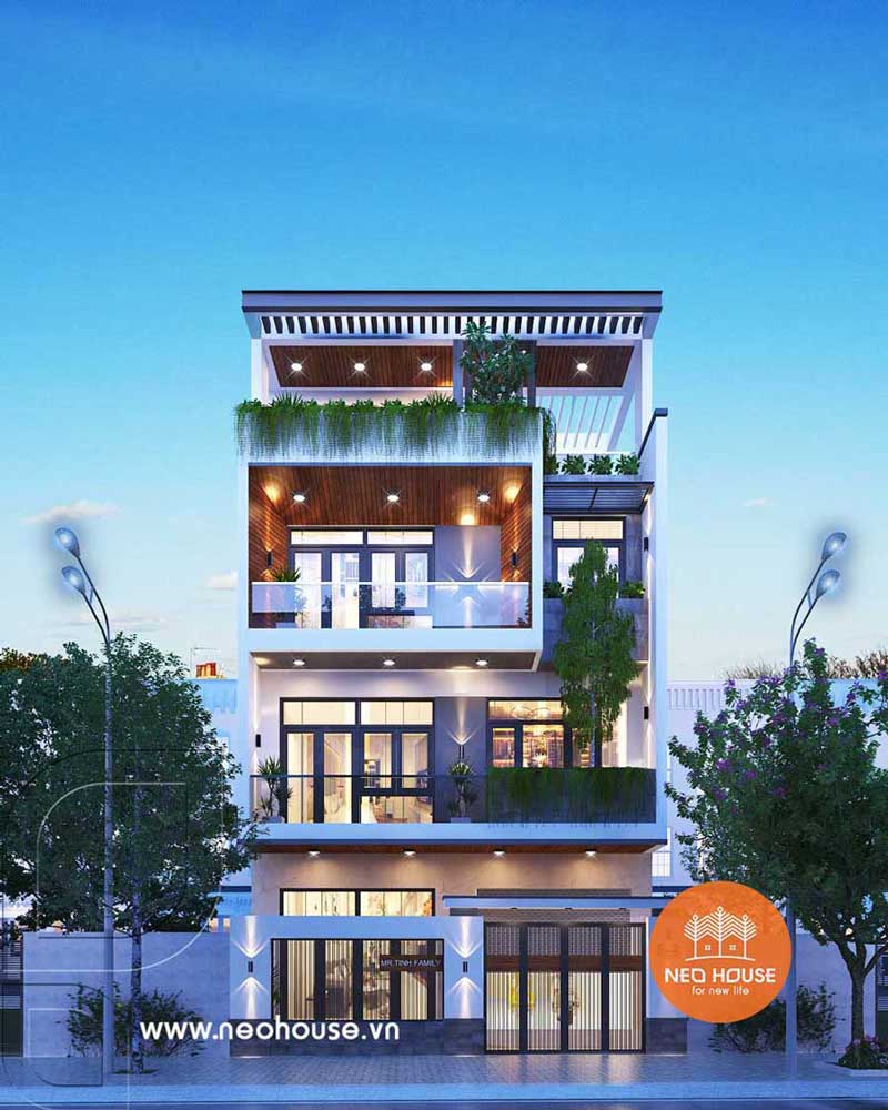 Mẫu nhà 1 trệt 2 lầu 1 sân thượng