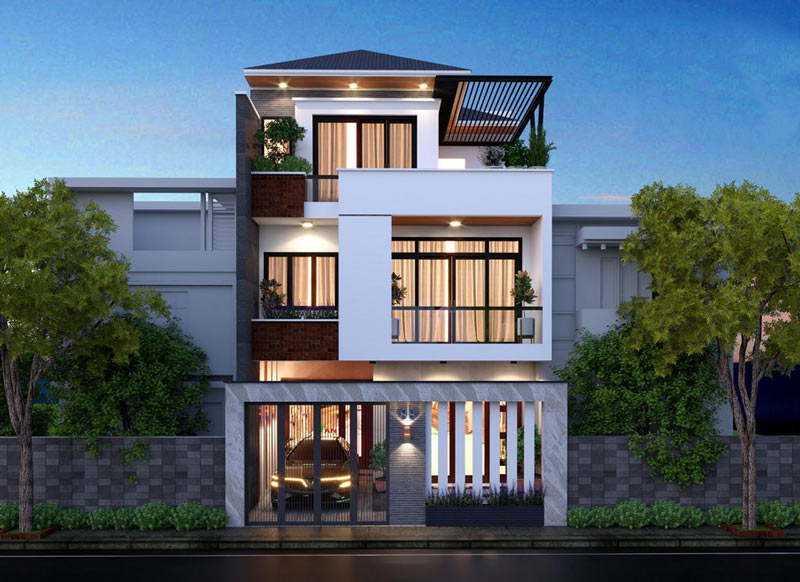 Mẫu nhà 1 trệt 2 lầu mái ngói