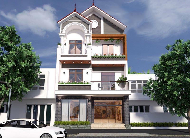 Mẫu nhà 1 trệt 2 lầu mái ngói