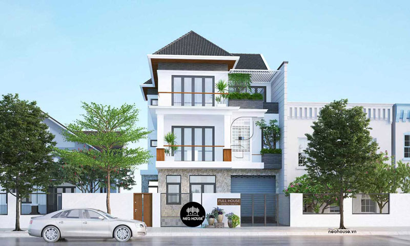 Mẫu nhà 1 trệt 2 lầu mái ngói