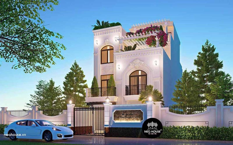 Nhà 1 trệt 2 lầu theo phong cách tân cổ điển