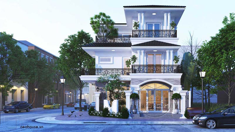 Nhà 1 trệt 2 lầu theo phong cách tân cổ điển