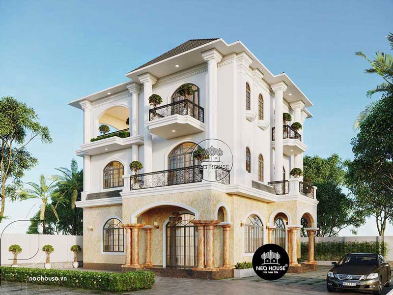 Nhà 1 trệt 2 lầu theo phong cách tân cổ điển