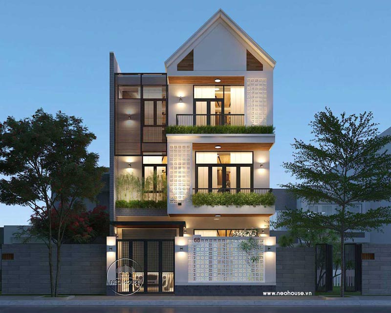 Thiết kế nhà 1 trệt 2 lầu theo phong cách tối giản