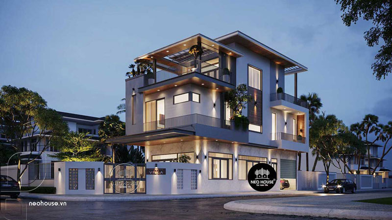 Thiết kế nhà 1 trệt 2 lầu theo phong cách tối giản