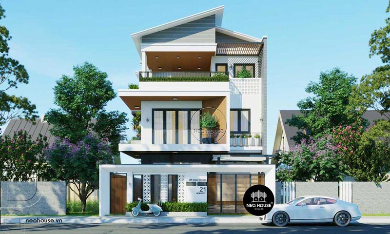 Thiết kế nhà 1 trệt 2 lầu theo phong cách tối giản