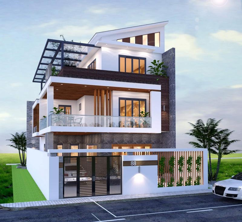 mau-nha-ong-3-tang-mai-lech-2 Mẫu nhà 3 tầng hiện đại mái lệch