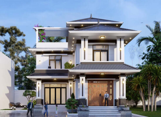Mẫu nhà 3 tầng đẹp hiện đại mái ngói