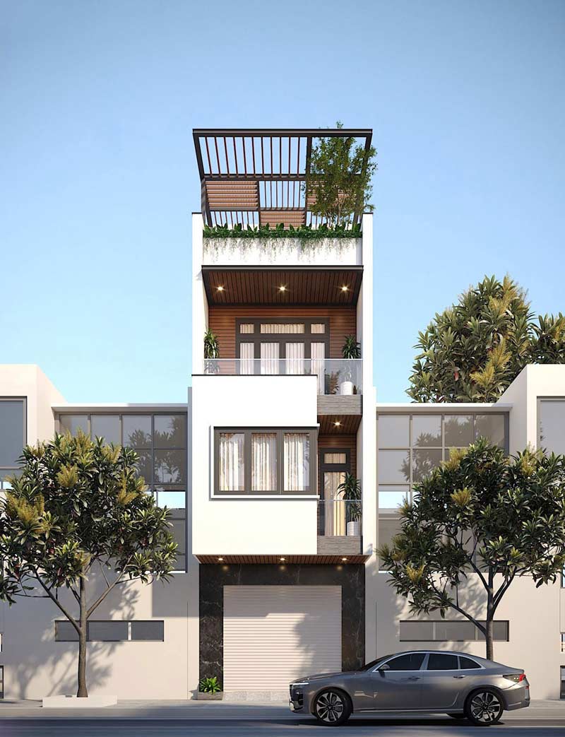 mau-nha-ong-dep-3-tang-co-tang-tum-4 Trang trí mặt tiền nhà ống 3 tầng đẹp có tầng tum