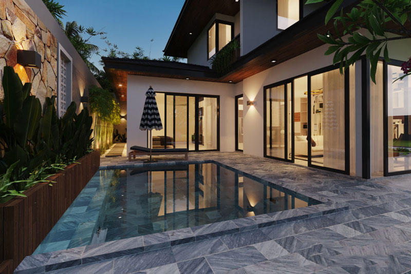 Mẫu nhà có hồ bơi 2 tầng hiện đại