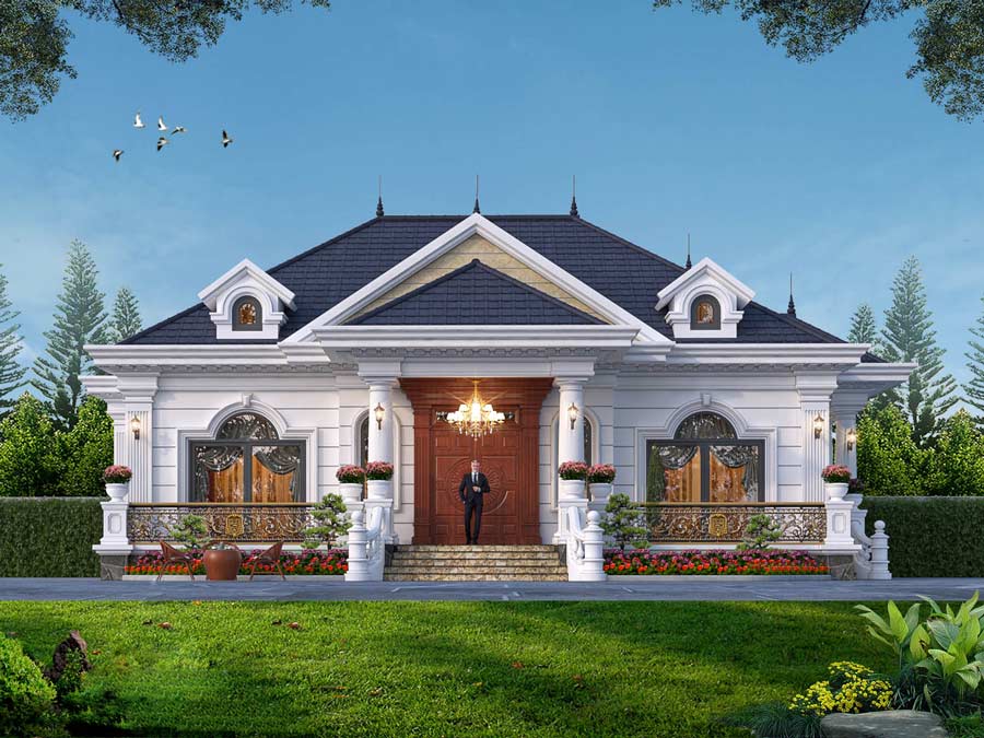Biệt thự sân vườn 1 tầng kiểu Pháp