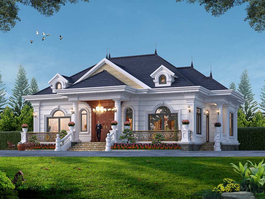 Biệt thự sân vườn 1 tầng kiểu Pháp