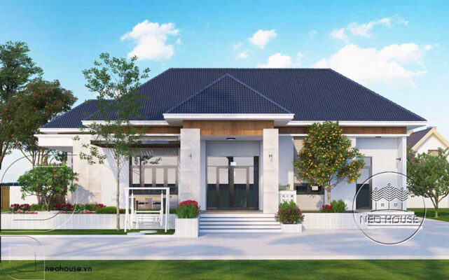 Thiết kế nhà biệt thự 1 tầng mái Nhật 3 phòng ngủ