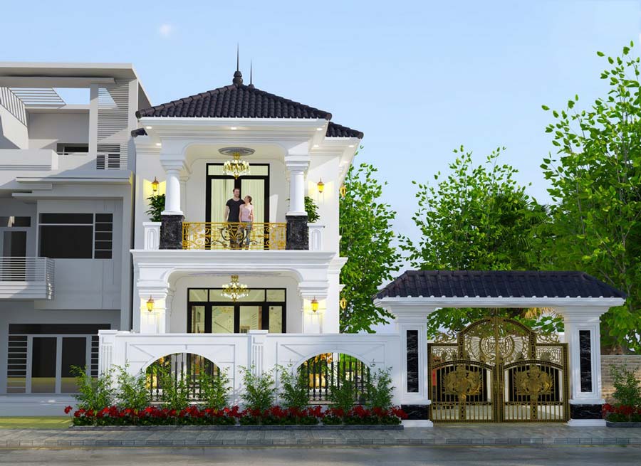 Nhà 1 trệt 1 lầu 3 phòng ngủ tân cổ điển