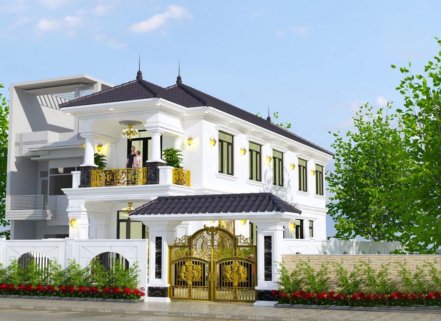 Nhà 1 trệt 1 lầu 3 phòng ngủ tân cổ điển