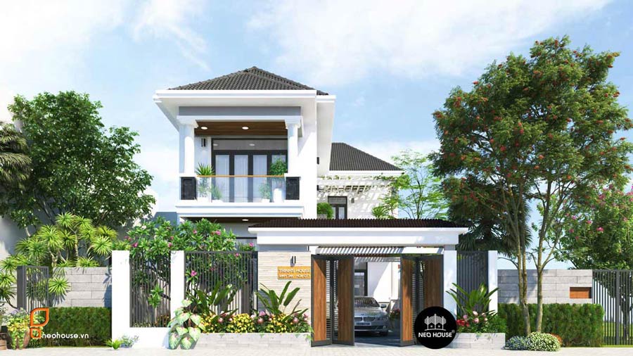 Mẫu nhà 1 trệt 1 lầu hình chữ L