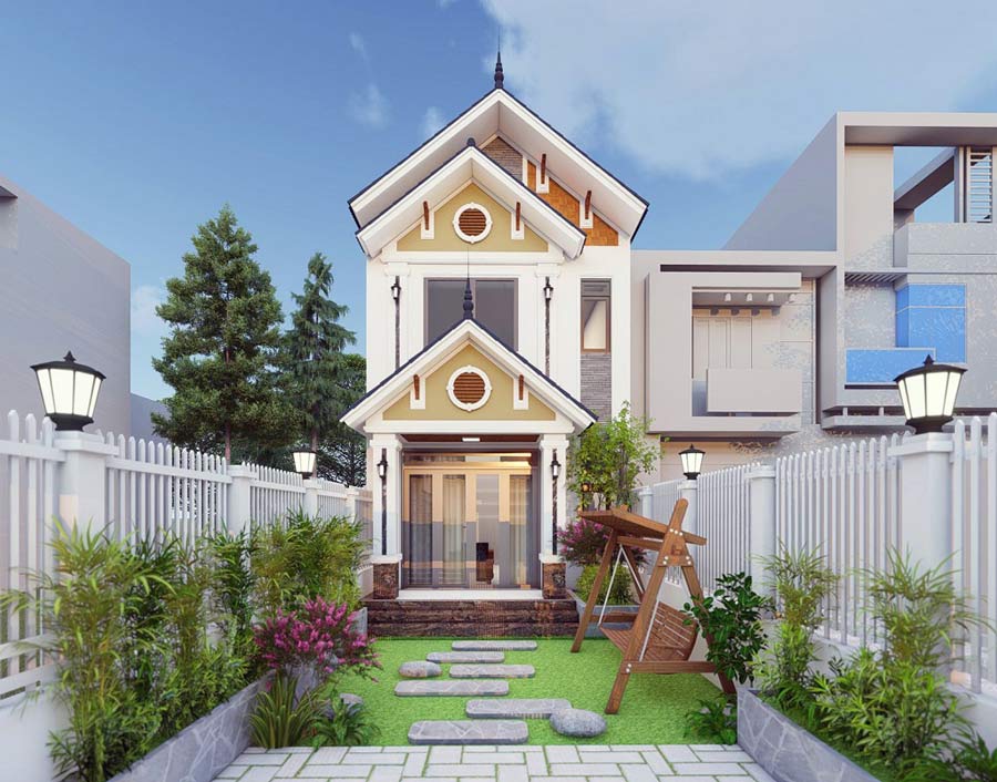 Mẫu nhà 1 trệt 1 lầu mái Thái 5x20m