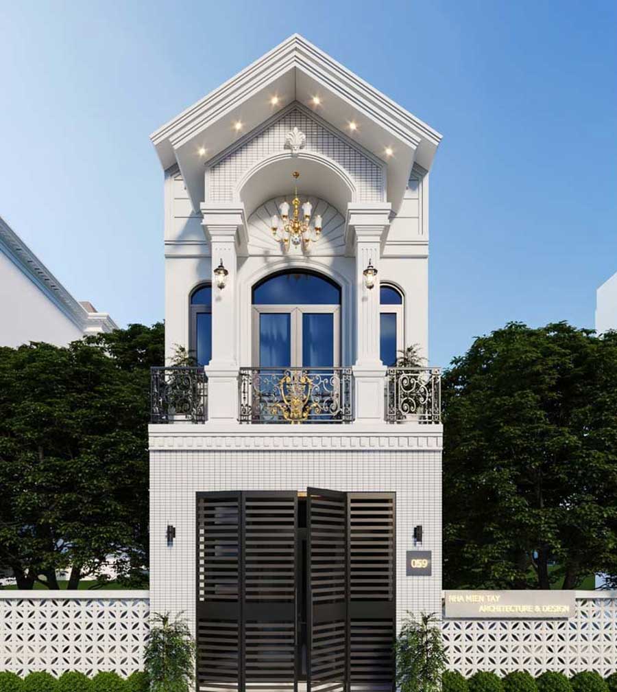 Mẫu nhà 1 trệt 1 lầu mái Thái tân cổ điển