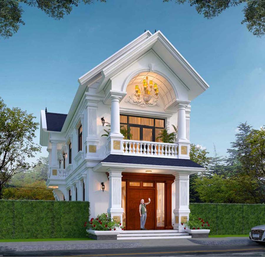 Mẫu nhà 1 trệt 1 lầu mái Thái tân cổ điển