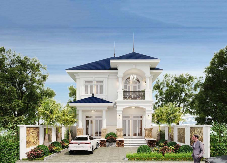 Mẫu nhà 1 trệt 1 lầu mái Thái tân cổ điển