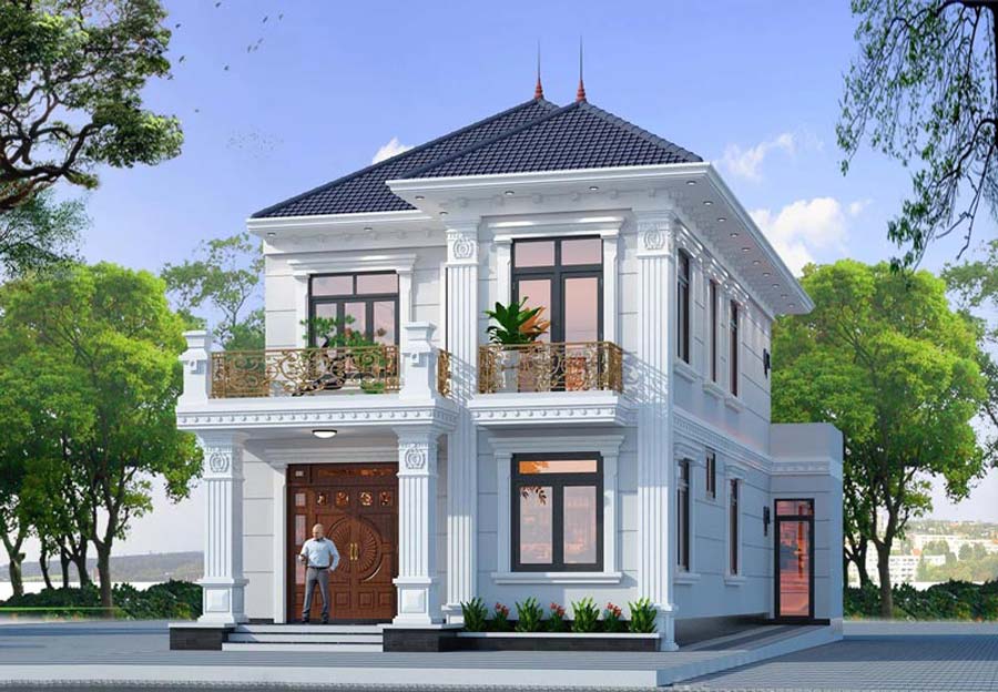 Mẫu nhà 1 trệt 1 lầu mái Thái tân cổ điển