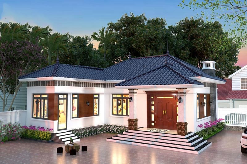 Mẫu nhà cấp 4 chữ l 3 phòng ngủ 1 phòng thờ