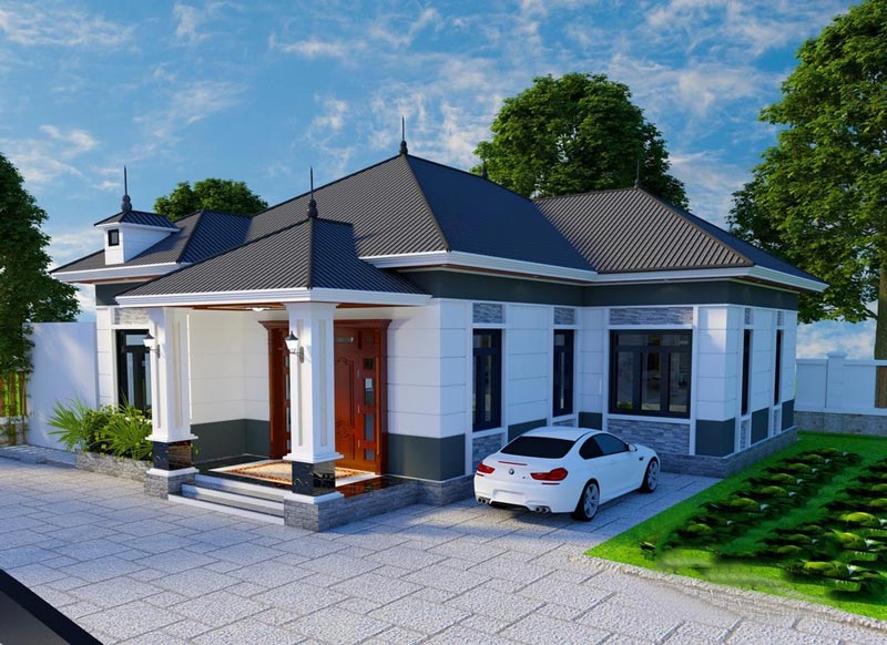 Mẫu nhà cấp 4 chữ l 3 phòng ngủ phong cách hiện đại