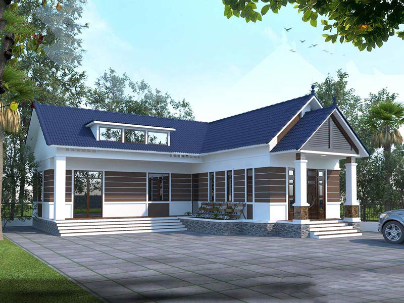 Nhà cấp 4 mái thái 3 phòng ngủ chữ l kết hợp sân vườn