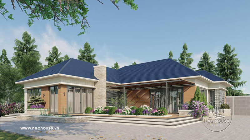 Mẫu nhà cấp 4 chữ l 3 phòng ngủ mái tôn