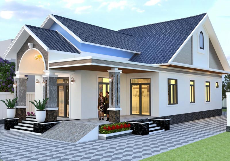 Nhà cấp 4 nông thôn chữ l 3 phòng ngủ phong cách tối giản