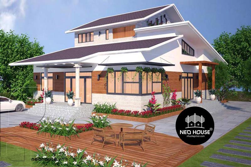 Nhà cấp 4 chữ L mái tôn có gác lửng